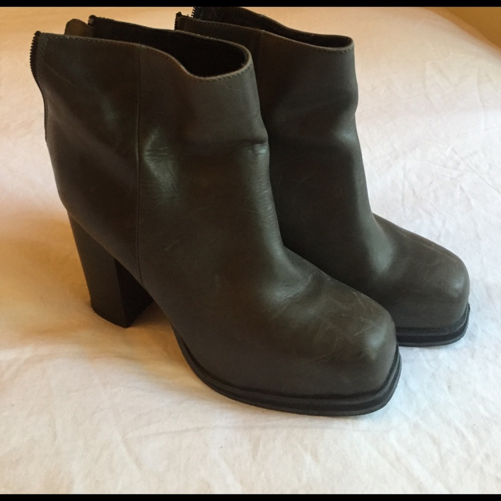 Office London Grey Leather platform boots