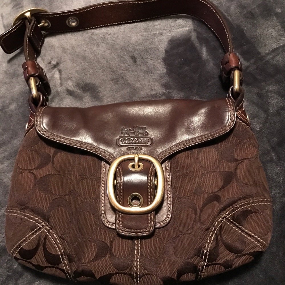Brown (Leather trimmed) Coach mini shoulder bag