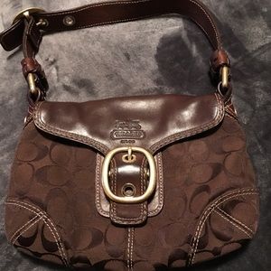 Brown (Leather trimmed) Coach mini shoulder bag