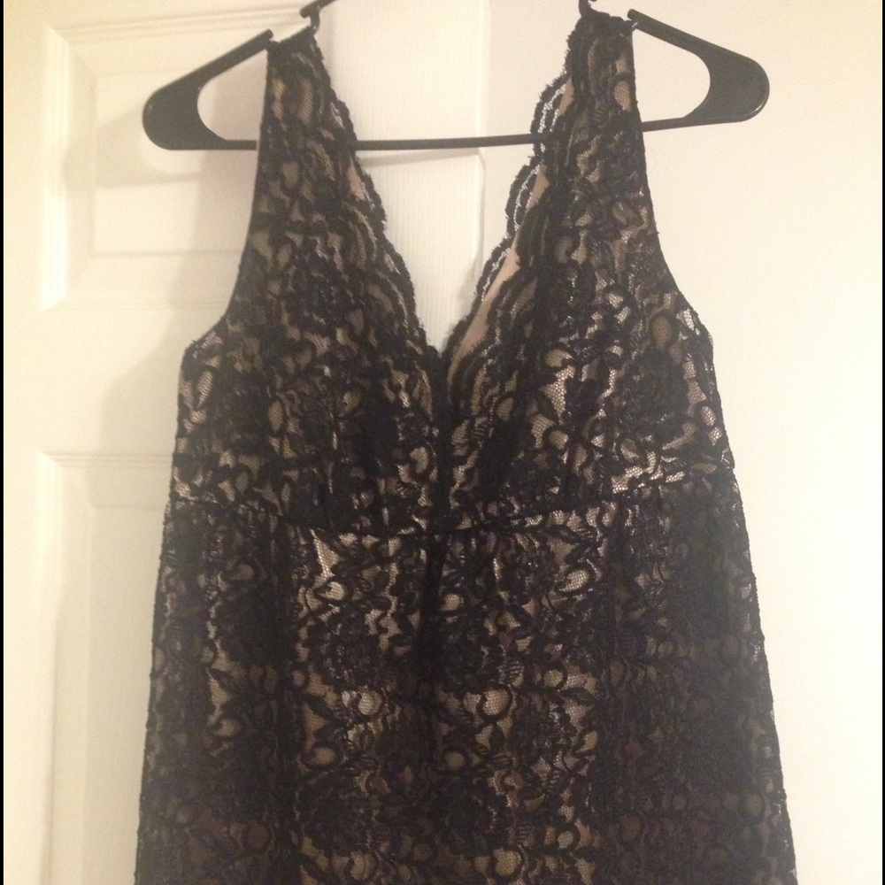Lace top, black lace with nude fabric