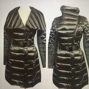 BCBG asymmetrical puffer jacket with belt