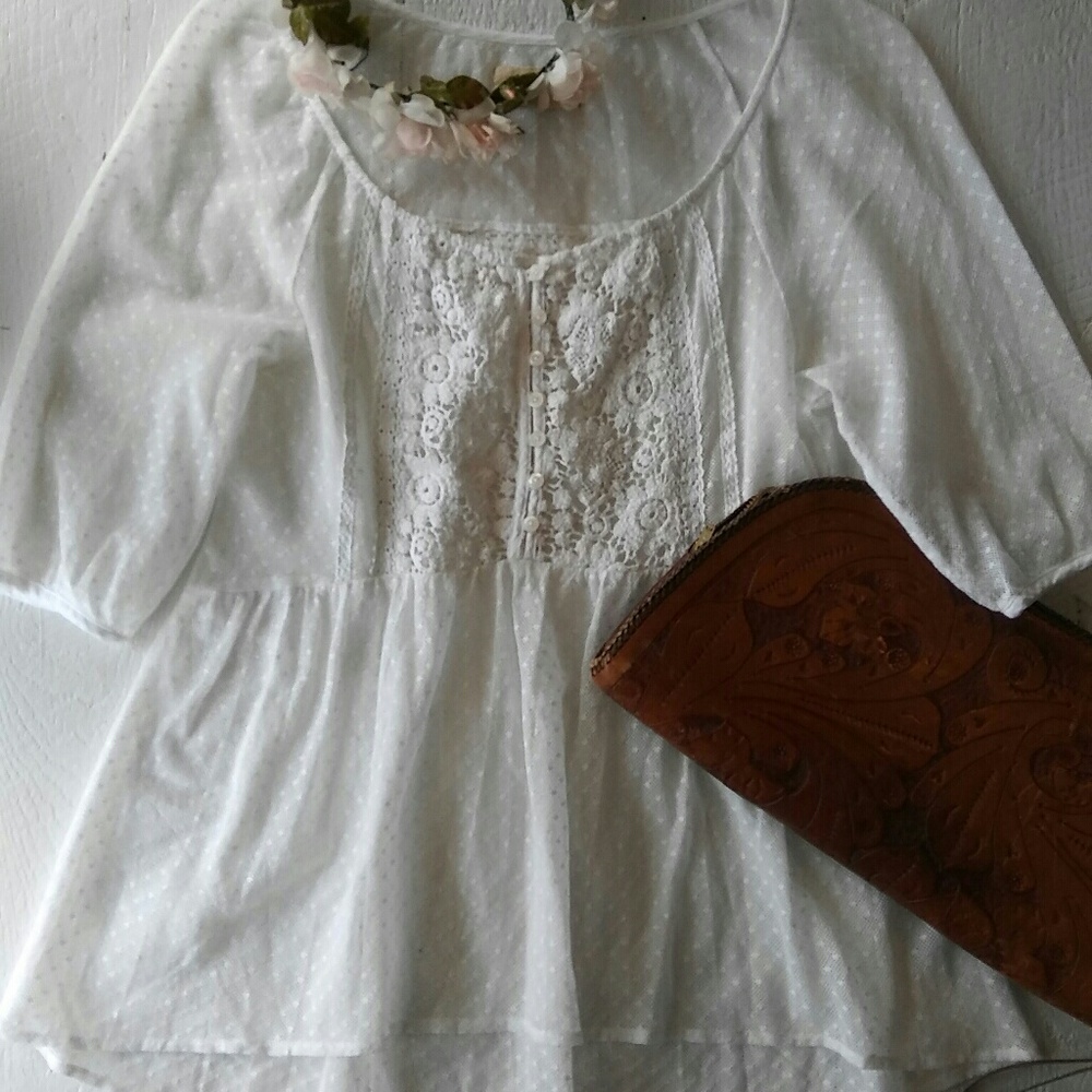 Sheer lace peplum off shoulder boho peasant fp