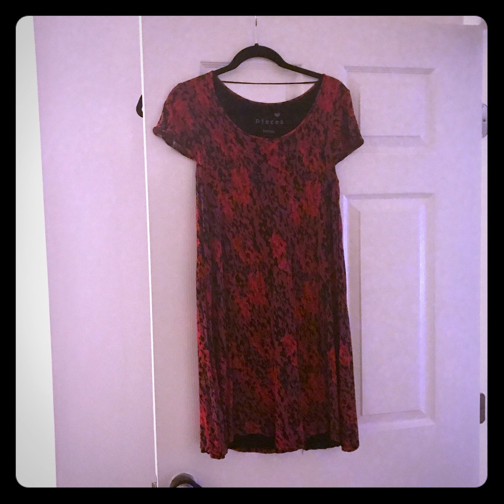 Red and Black print dress
