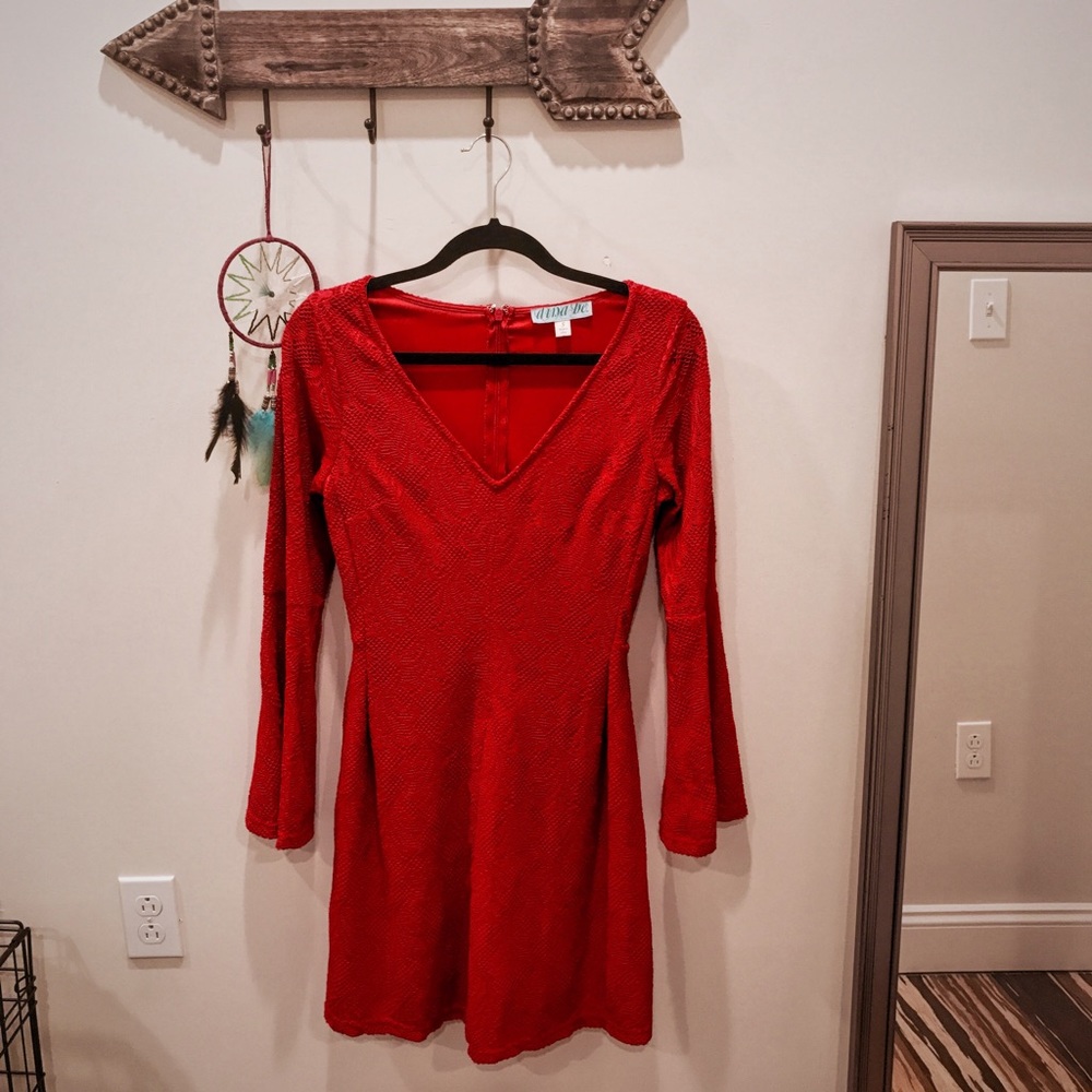 Red Bell-Sleeve Lace Dress