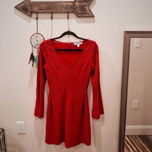 Red Bell-Sleeve Lace Dress