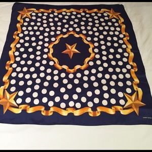 VINTAGE  Navy White Gold Silk Scarf Texas Star 35"