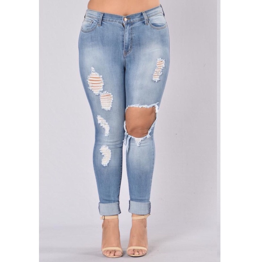 Light wash distressed jeans