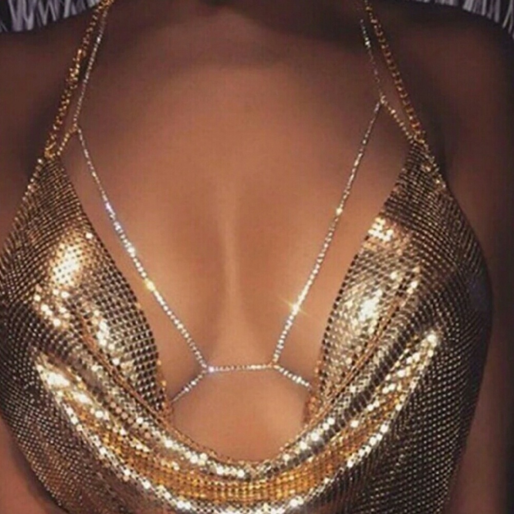 Xxs/xs Silver rhinestone body chain. Bra chain.