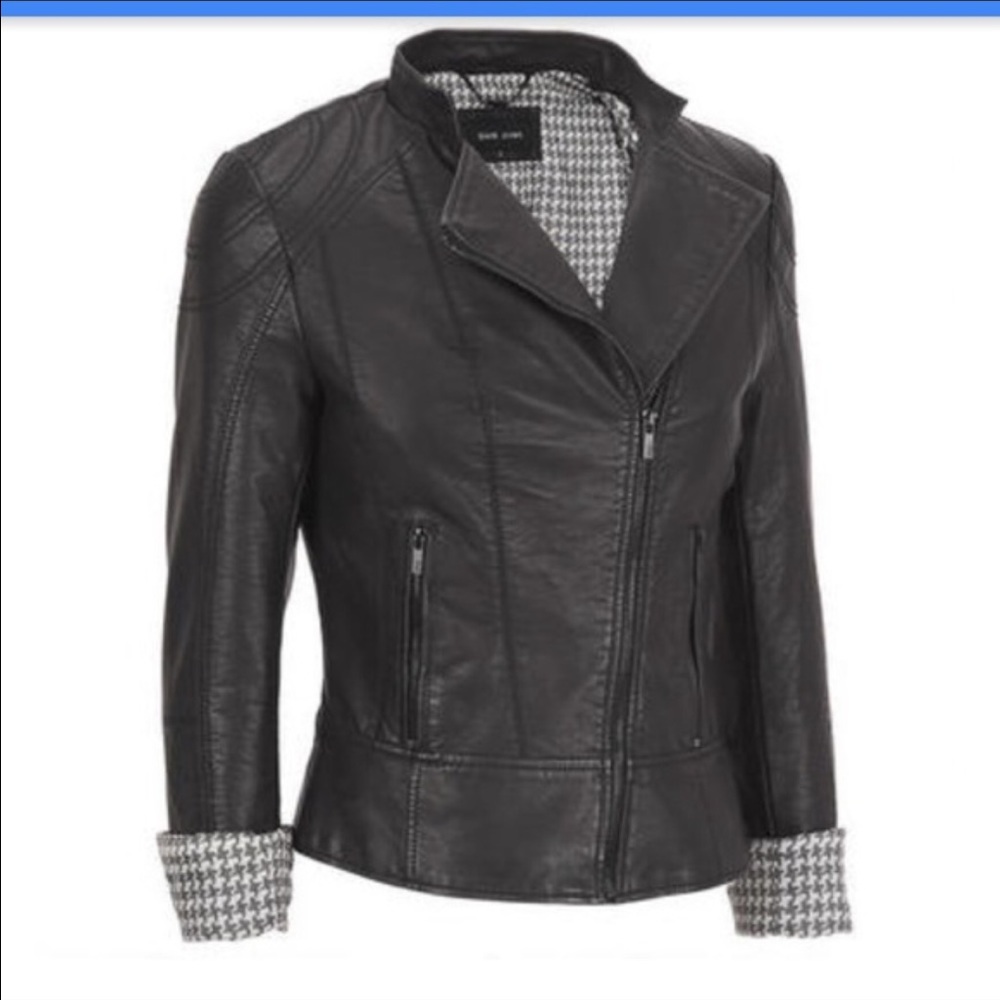 Black rivet faux-leather moto jacket