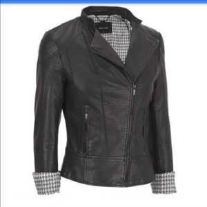 Black rivet faux-leather moto jacket
