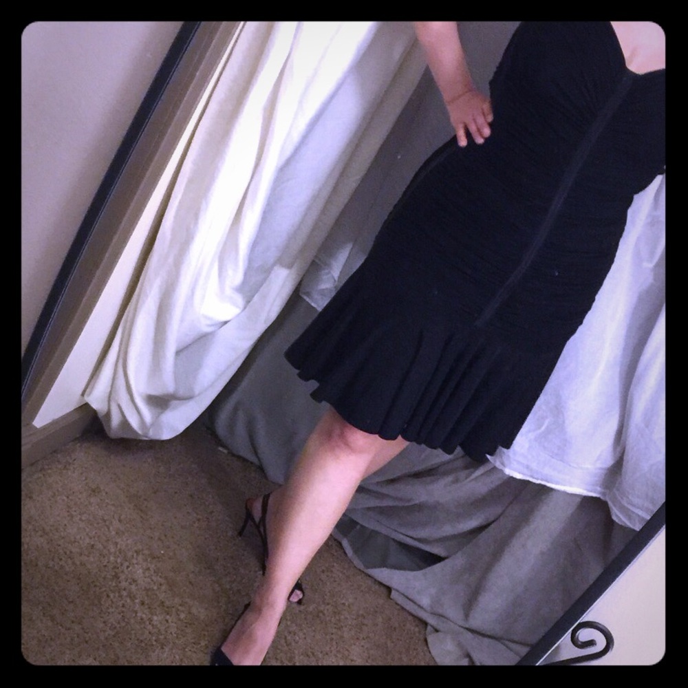 Tadashi black halter bodycon dress w/flirty bottom - Picture 3 of 6