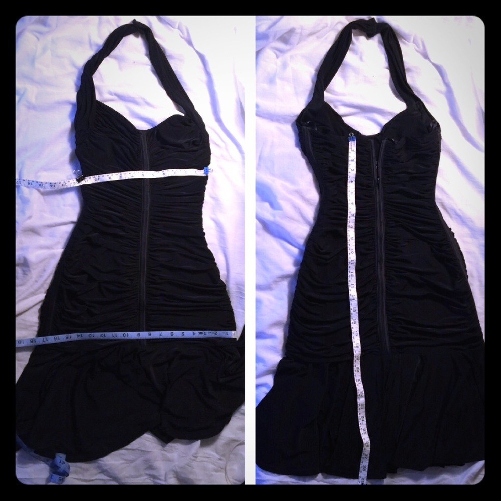 Tadashi black halter bodycon dress w/flirty bottom - Picture 4 of 6