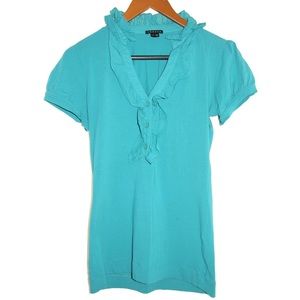 Theory Turquoise Ruffle Cotton Top, EXCELLENT!