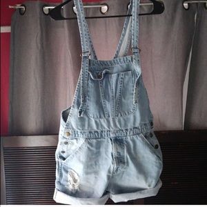 Zara overall jean shorts