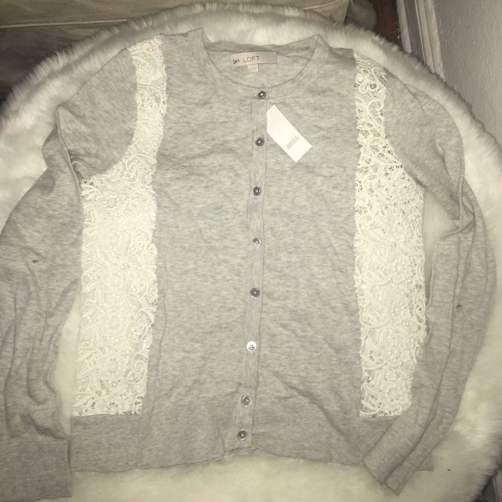 Gray and white lace cardigan