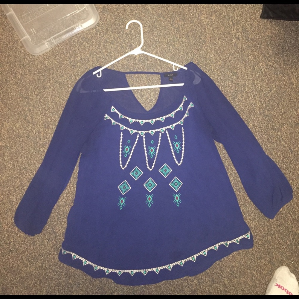 Navy Silk Blouse with Geometric Design by EAM