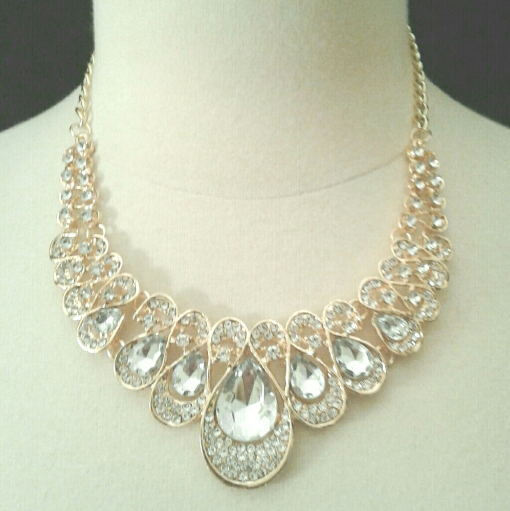 Crystal and Gold Tone Statement Necklace