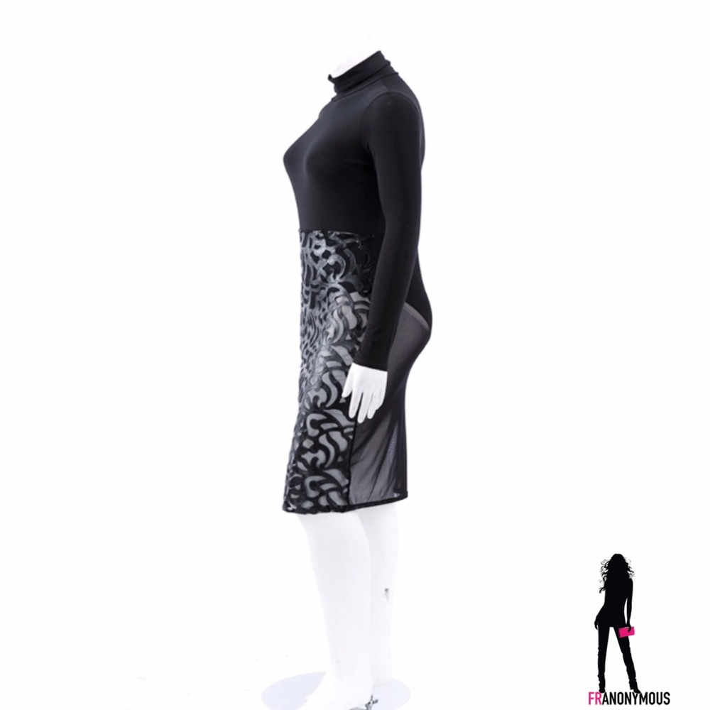 PLUS Black Solid and Faux Leather Midi Dress - Picture 2 of 3