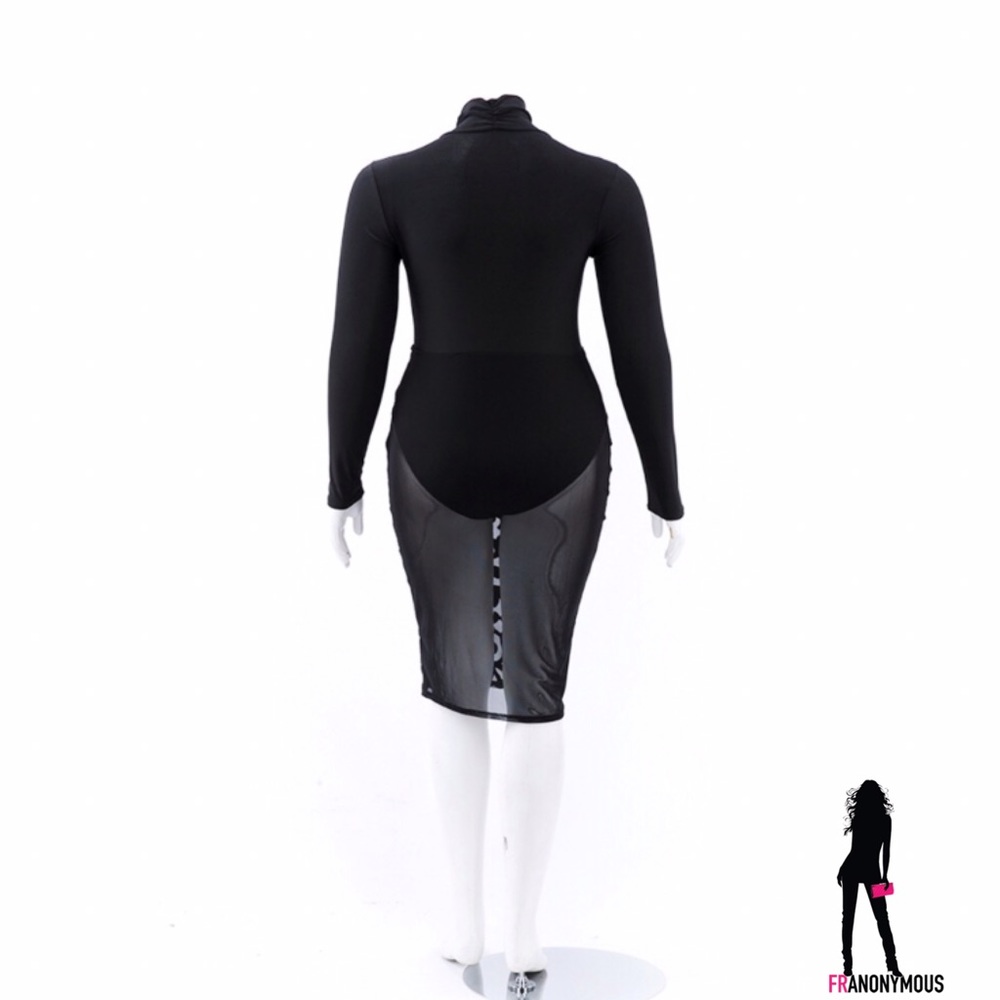 PLUS Black Solid and Faux Leather Midi Dress - Picture 3 of 3