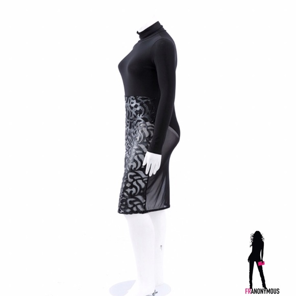 PLUS Black Solid and Faux Leather Midi Dress - Picture 2 of 3