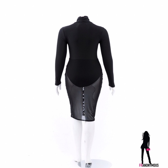 PLUS Black Solid and Faux Leather Midi Dress - Picture 3 of 3