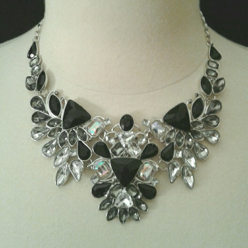 Black Onyx and Crystal Statement Necklace