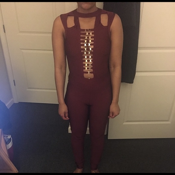 Red wine fitted jumpsuit $70 OBO - Picture 2 of 4