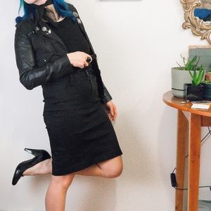 High Waist Black Denim Pencil Skirt