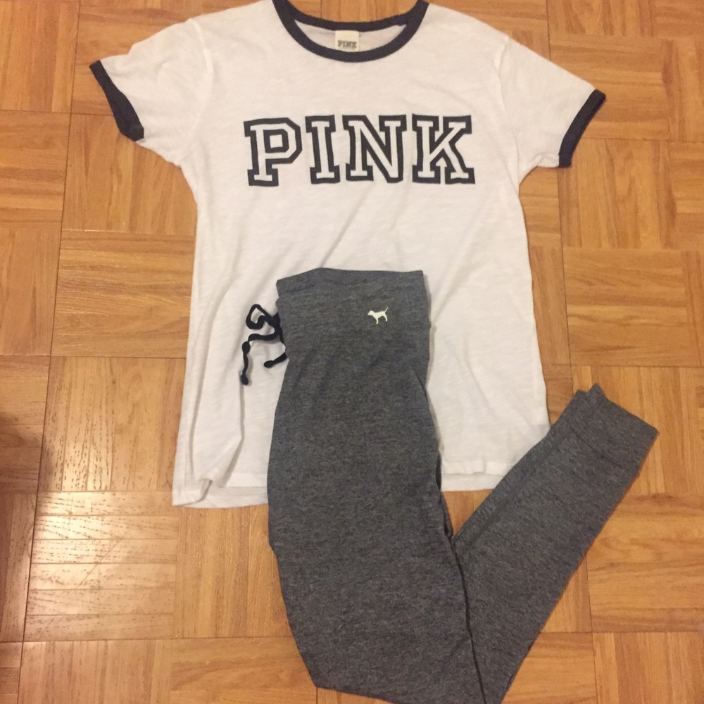 VS PINK cozy leggings and Ringer tee