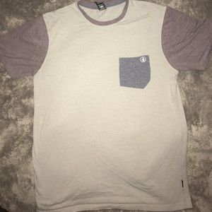 Volcom Light Purple & Light Grey/Blue Pocket Tee