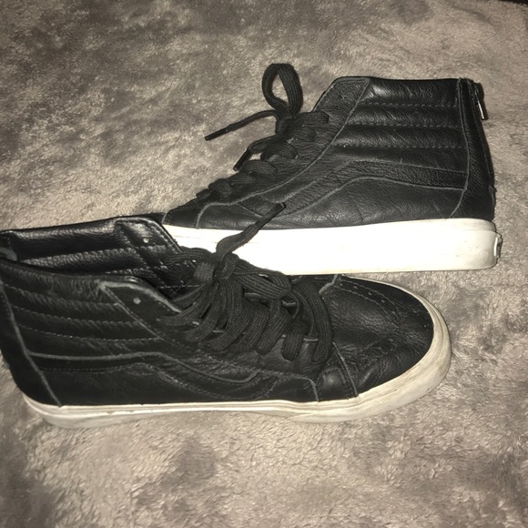 Black Leather High Top Vans - Picture 1 of 4