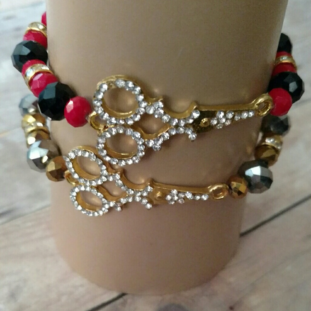 Set of 2 gold rhinestone scissor bracelets