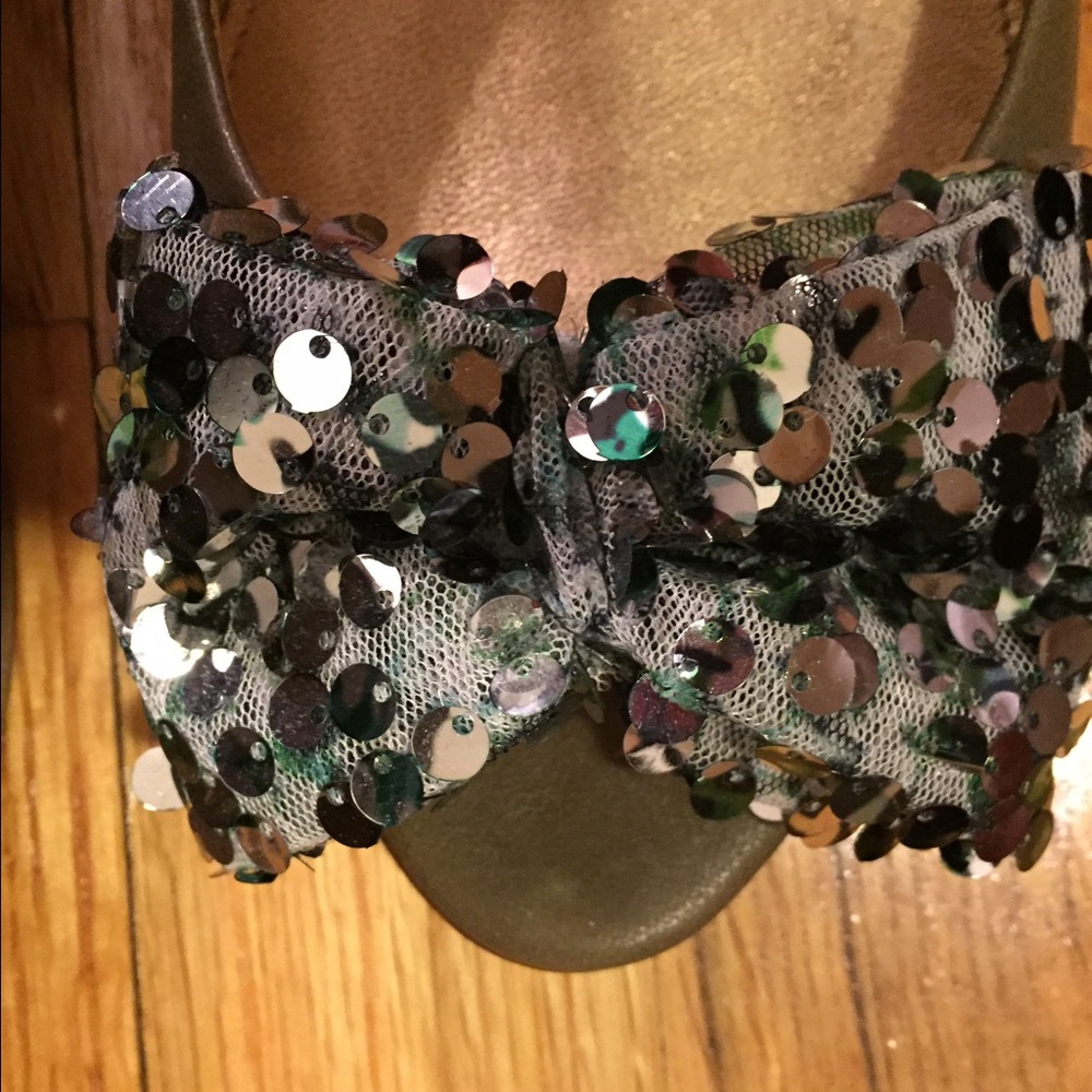 J.Crew leather peep toe flats with sequin bow