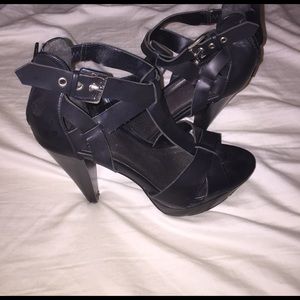 Guess black strapy heels