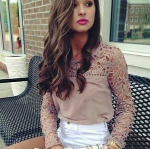 Lace Sleeve Long Sleeve Top
