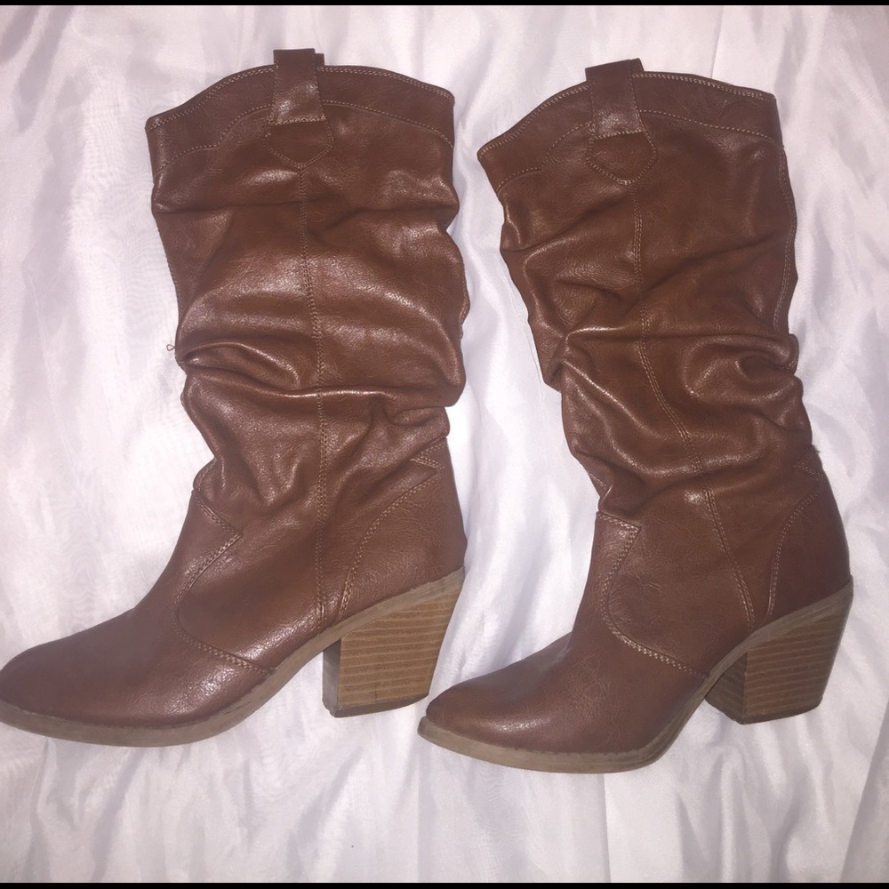 Brown leather boots