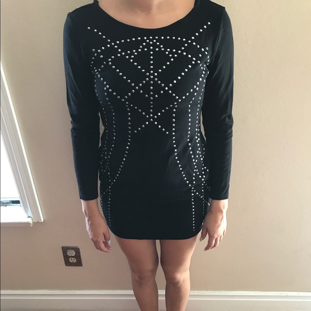 Mini black dress with jewel accents