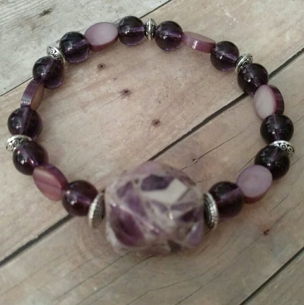 Large amethyst beads with shell and amethyst beads