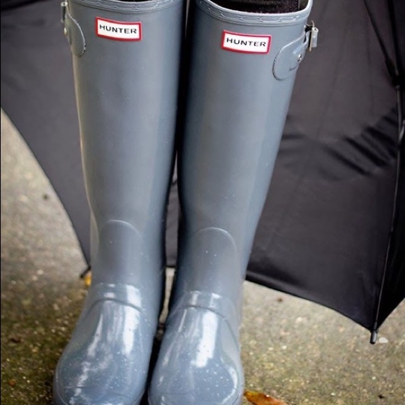 Hunter Shoes - Grey Hunter Rainboots Shiny