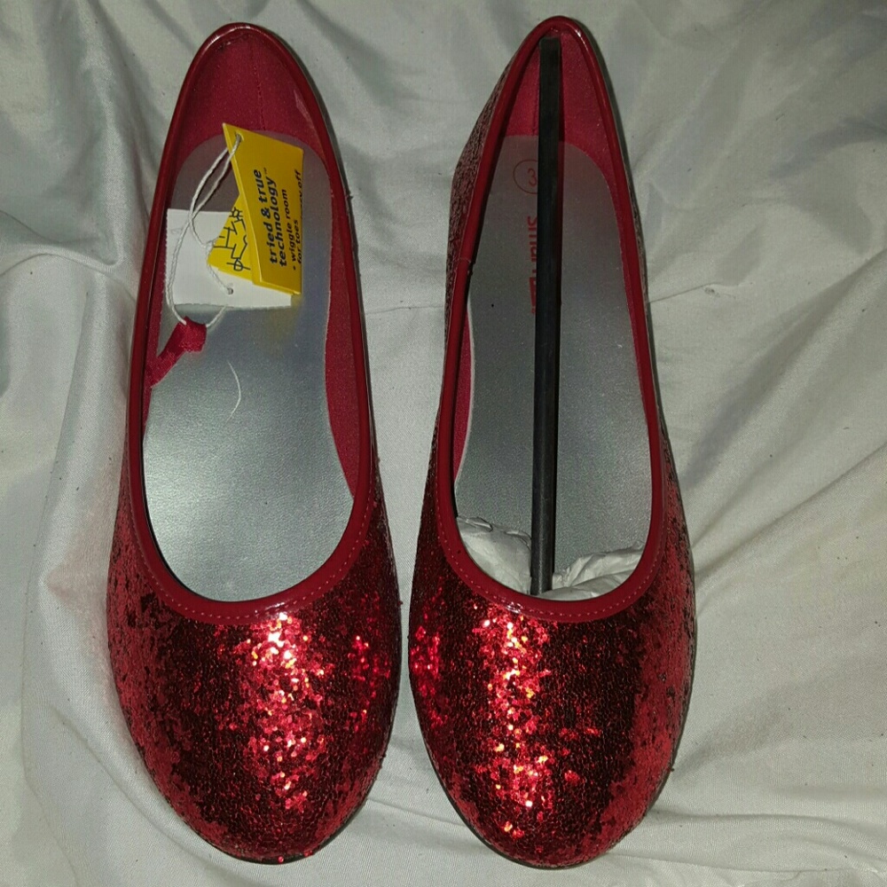 Girls Red Glitter Flats Dress Shoes Size 3 NWT