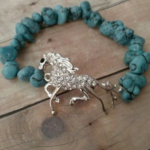 Rhinestone horse bracelet with turquoise nugget