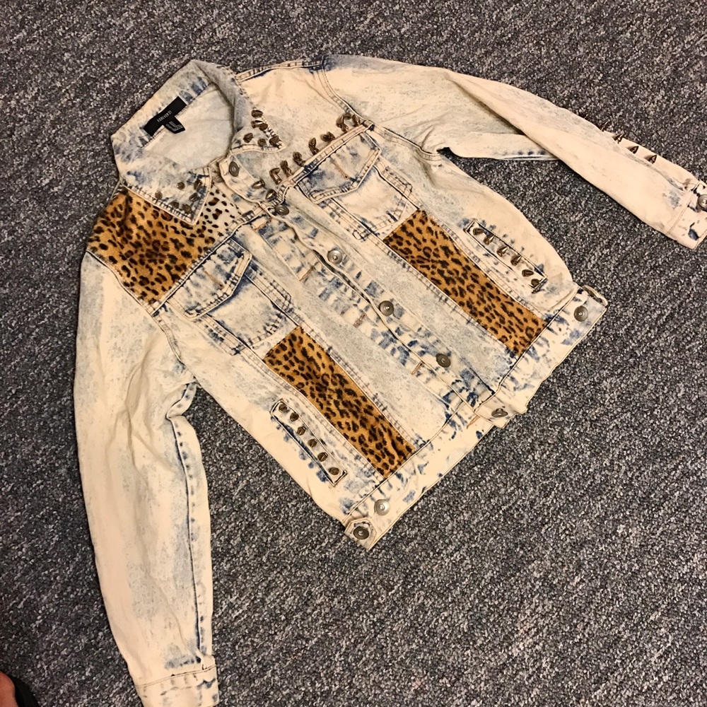 Forever 21 leopard washed demin jacket