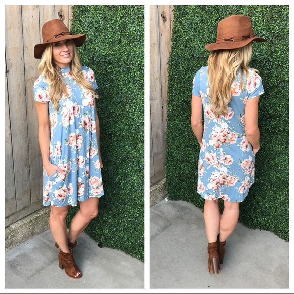 ✨LAST ONE✨Blue floral dress with pockets - Picture 2 of 2