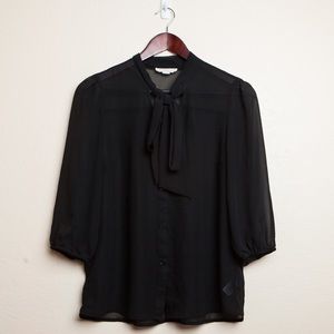 Forever 21 Black Sheer Tie Sash Blouse