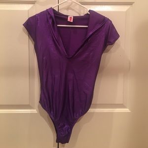 Shiny bodysuit with hood