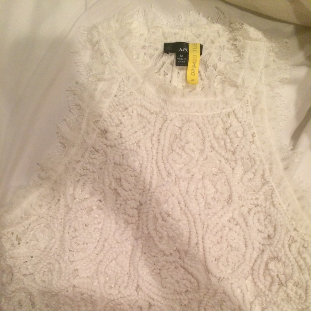 A.Peach White Lace Crop Top