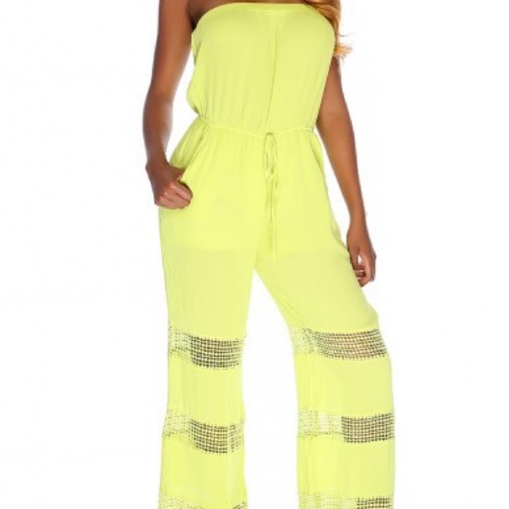 Chartreuse Strapless Knitted Summer Jumpsuit