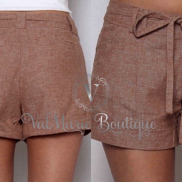 MOCHA LINEN SHORTS - Picture 2 of 3