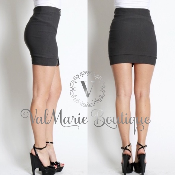 CHARCOAL DIAGONAL ZIPPER MINI SKIRT - Picture 2 of 3