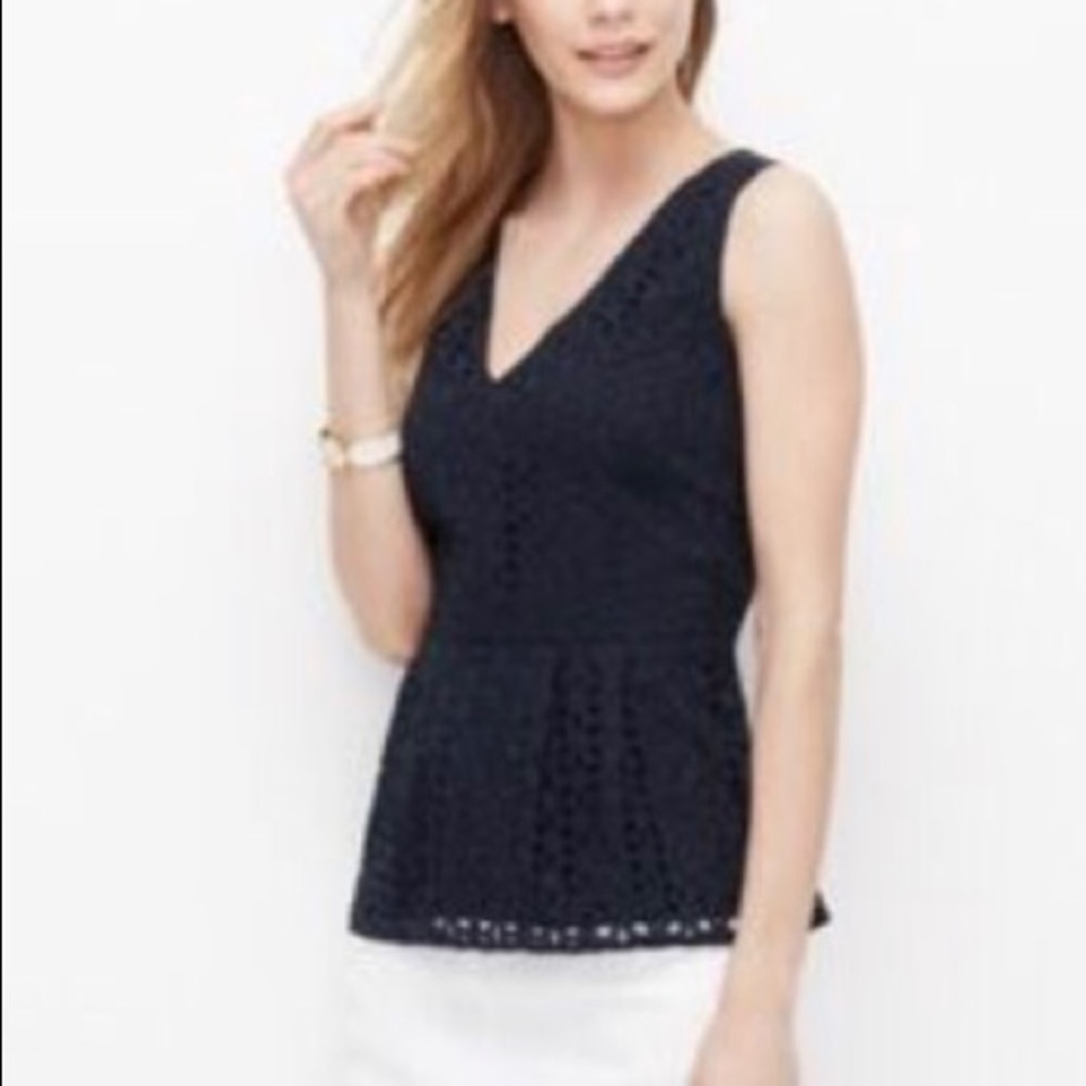 Ann Taylor Eyelet Navy Peplum Top